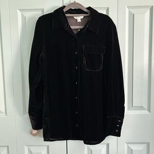 Vtg Spanner Black Velvet Button Up Blouse 8 Whimsigoth Witchy 90s Y2K Gothic